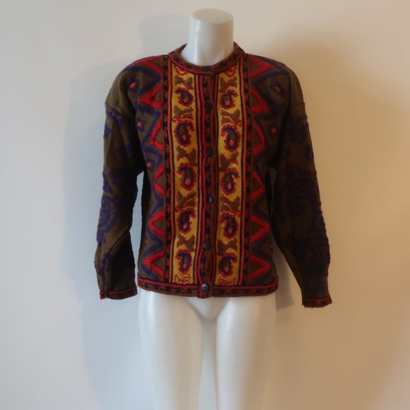 Womens Kitty Hawk By Vivian Wang Brown/Multi Print Cardigan Sweater S * - Picture 1 of 7